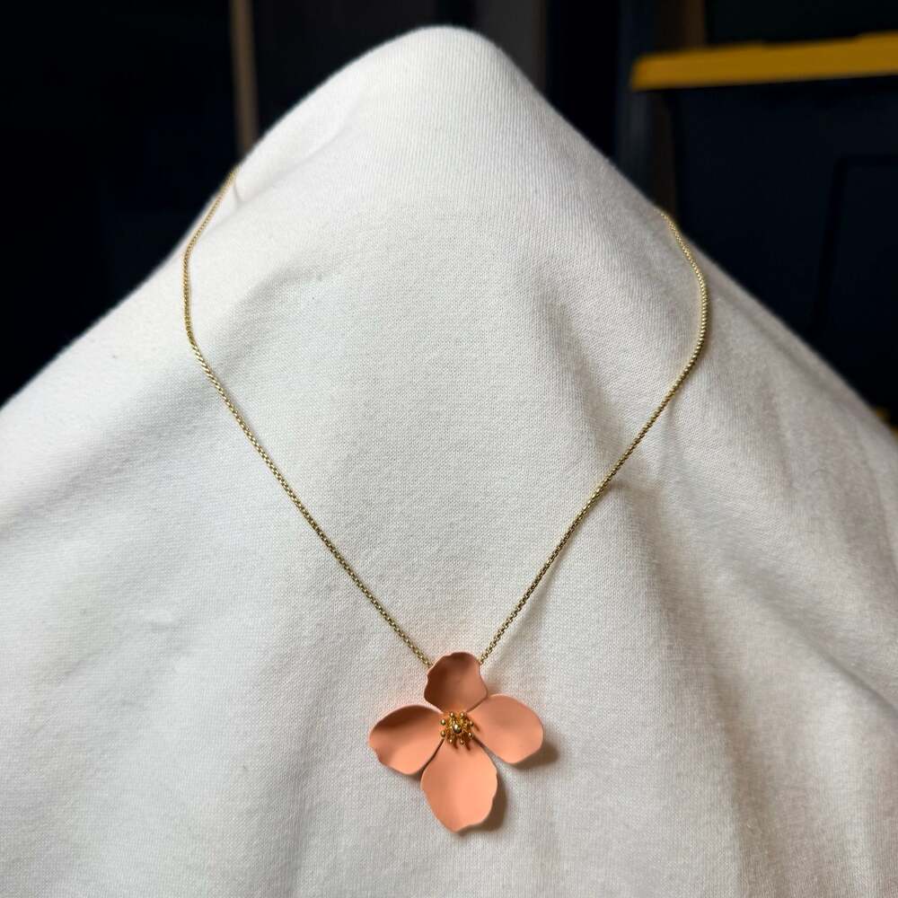 Gold-Tone Pink Enamel Flower Necklace and Earring Jewelry Set, Zenzii